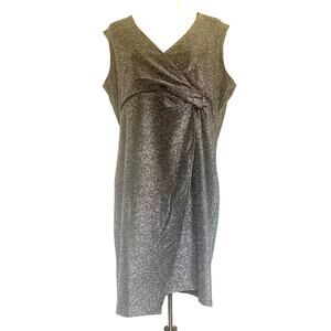 SERRA Sparkly Wrap Dress XL Black Silver High Waist Sheath Whimsigoth Surplice